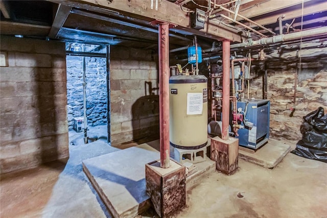 basement featuring water heater