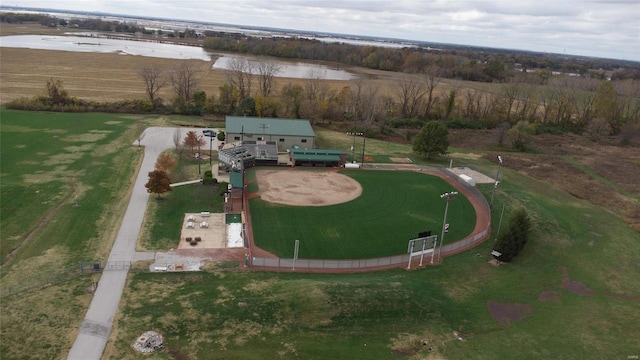 aerial view featuring a water view and a rural view