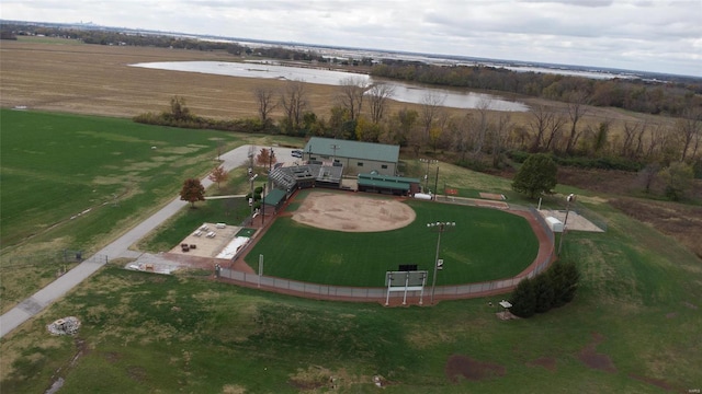 drone / aerial view with a water view and a rural view