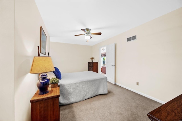 bedroom featuring carpet floors and ceiling fan