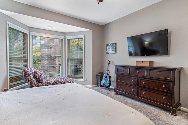 bedroom with light colored carpet