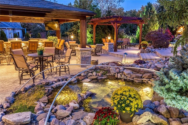 view of patio / terrace with area for grilling and a pergola