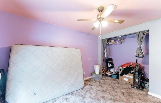 bedroom with carpet floors and ceiling fan