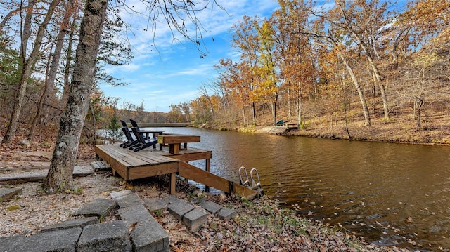 dock area featuring a water view