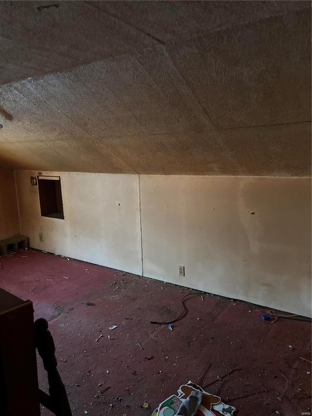 additional living space featuring a textured ceiling and carpet flooring