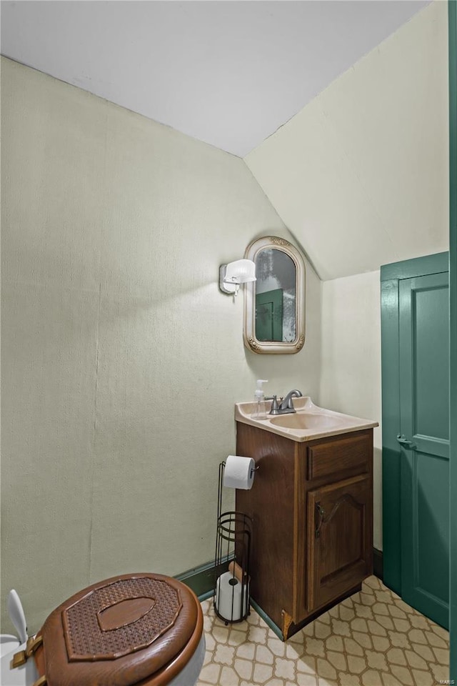 bathroom featuring vanity and vaulted ceiling