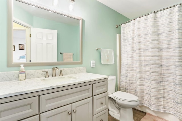 bathroom featuring vanity, toilet, and wood-type flooring