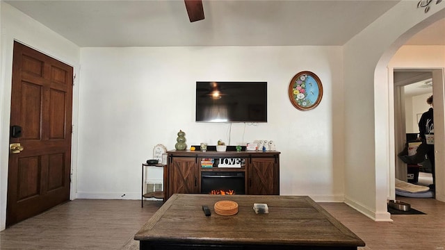 interior space with hardwood / wood-style floors