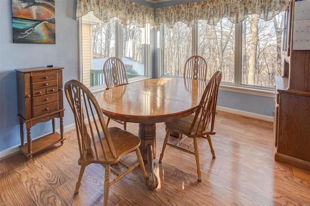 dining space featuring light wood-type flooring