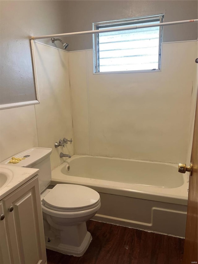 full bathroom featuring shower / bathing tub combination, vanity, toilet, and wood-type flooring