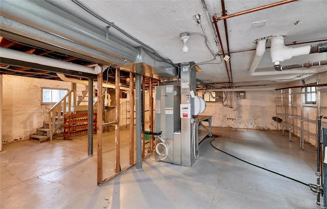 basement with heating unit