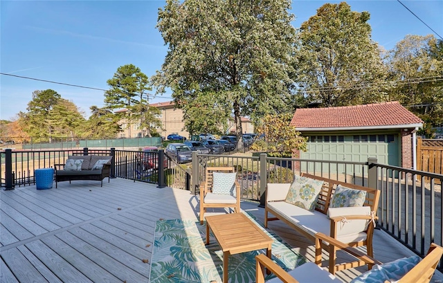 wooden terrace featuring outdoor lounge area