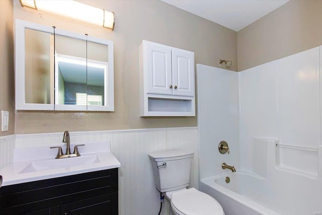 full bathroom with vanity, shower / bathing tub combination, and toilet