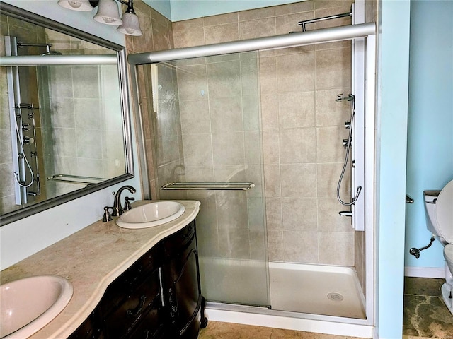 bathroom with vanity and walk in shower