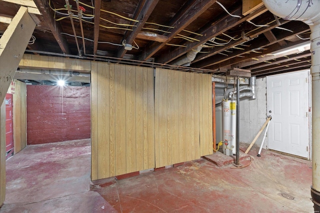 basement featuring water heater