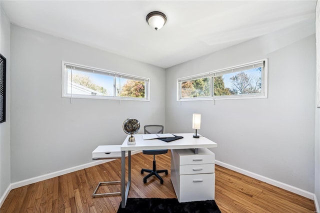 office with plenty of natural light and light wood-type flooring