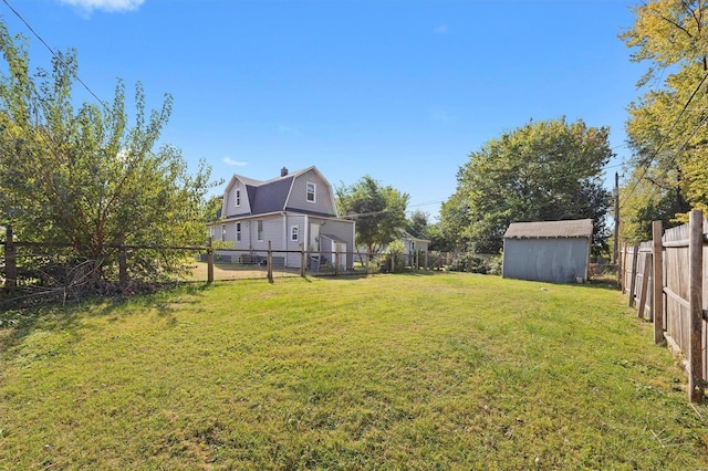 view of yard with a storage shed