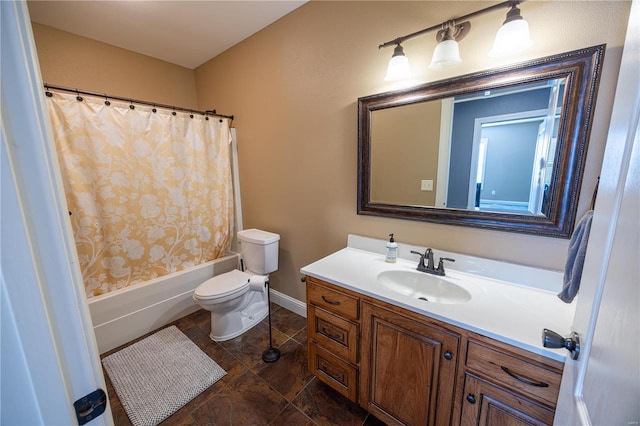 full bathroom featuring vanity, toilet, and shower / bath combo with shower curtain