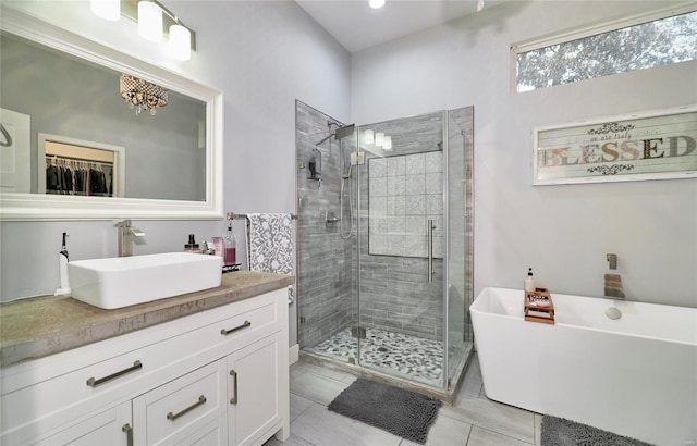 bathroom with vanity and separate shower and tub