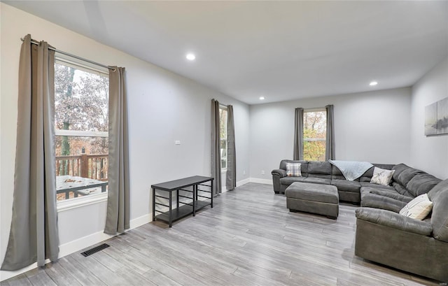 living room with light wood-type flooring