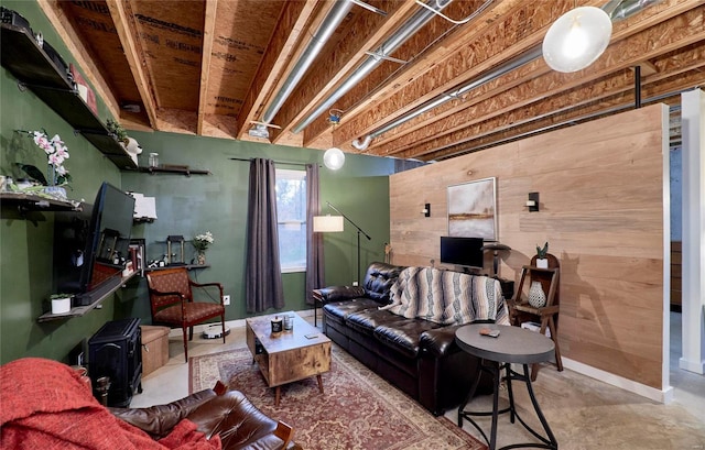 living room with concrete flooring