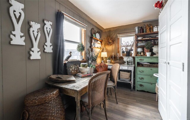 dining area with wood-type flooring