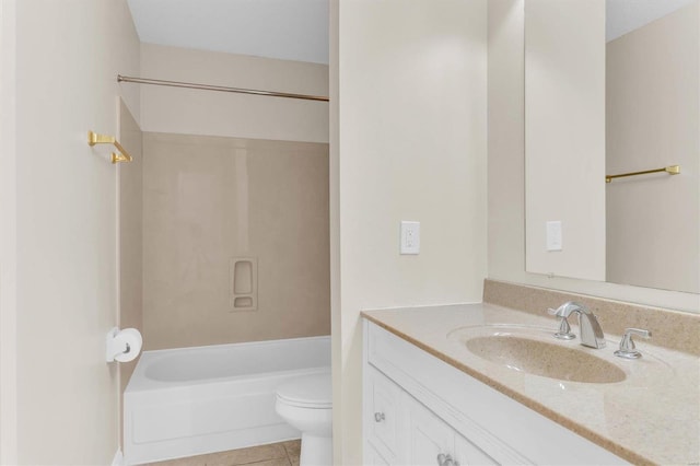 full bathroom with tile patterned flooring, vanity, shower / washtub combination, and toilet