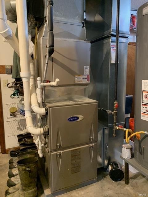 utilities with water heater and heating unit