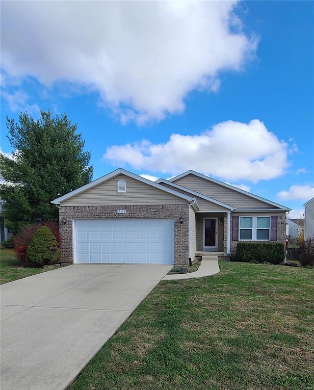 single story home with a front lawn and a garage