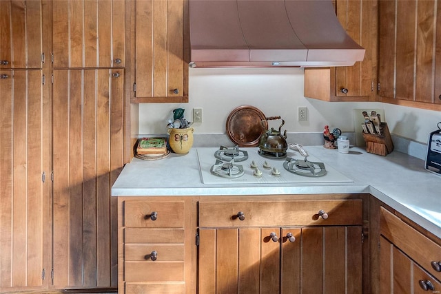 kitchen with range hood and white gas cooktop