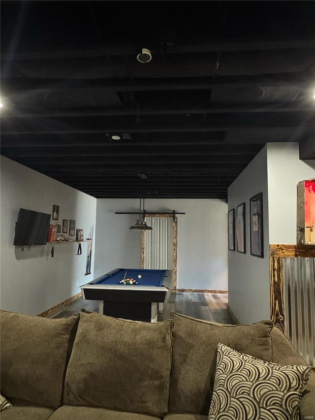 playroom with billiards and hardwood / wood-style floors