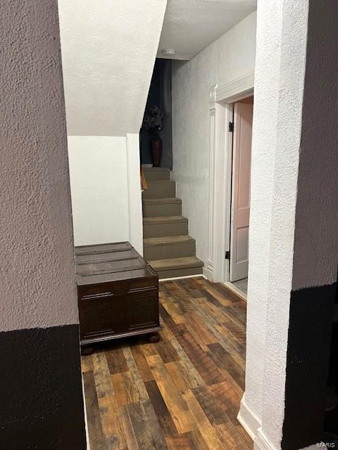 staircase with wood-type flooring