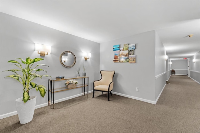 living area featuring carpet floors