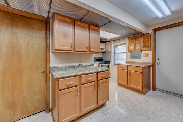 kitchen with stainless steel electric range oven