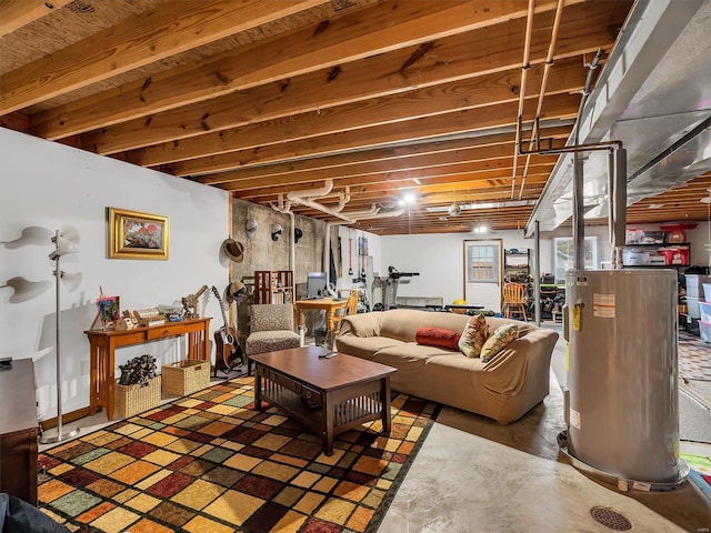 living room with gas water heater