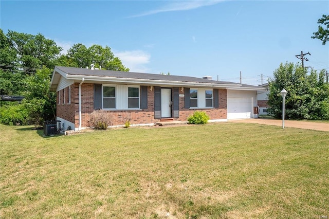 single story home with a front lawn and a garage