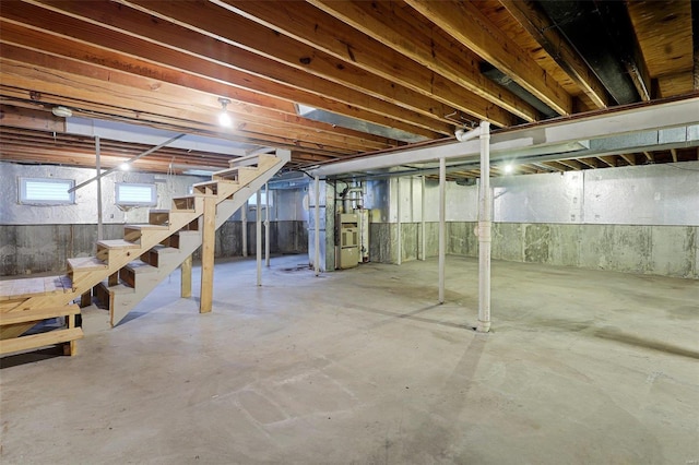 basement with heating unit