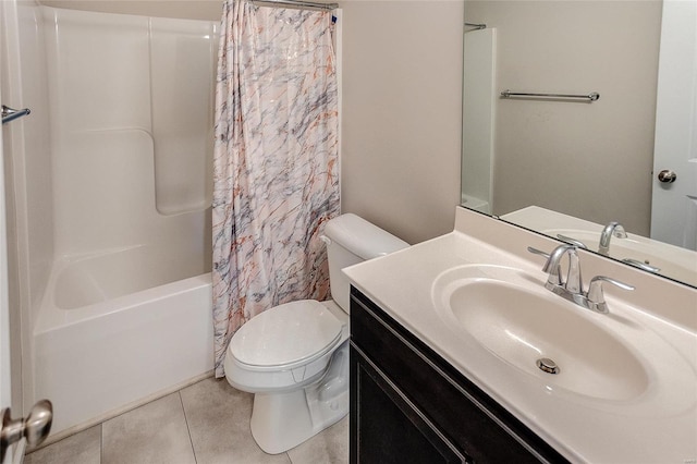 full bathroom featuring tile patterned flooring, shower / tub combo, vanity, and toilet