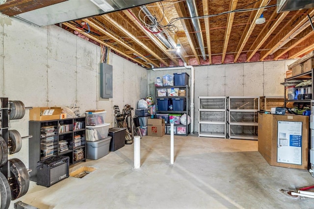 basement with electric panel