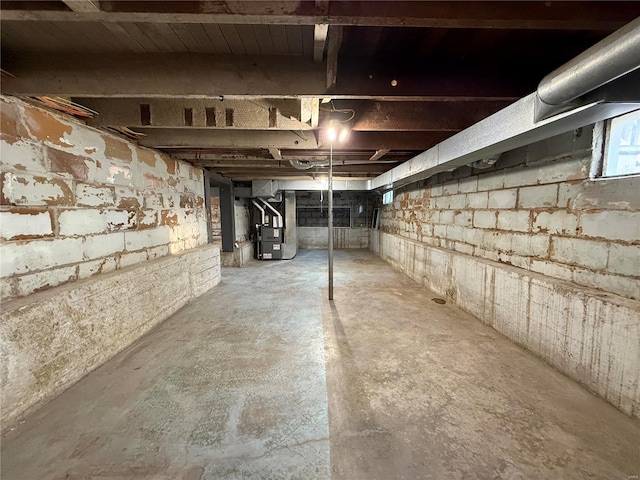 basement featuring heating unit