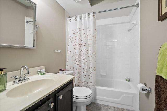 full bathroom featuring vanity, toilet, and shower / tub combo