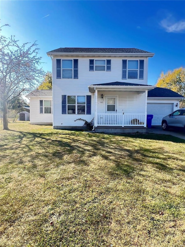 view of front of house featuring a porch and a front lawn