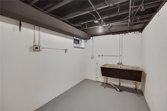 basement with a sink