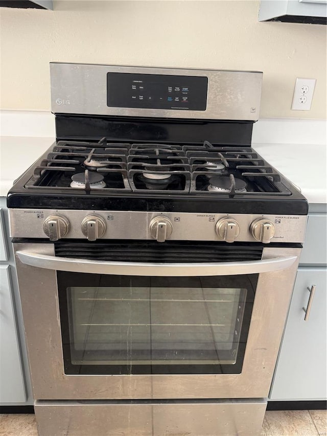 details featuring stainless steel gas range