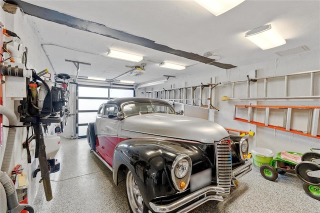 garage with a garage door opener