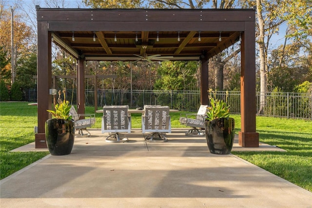 view of patio with a gazebo and ceiling fan