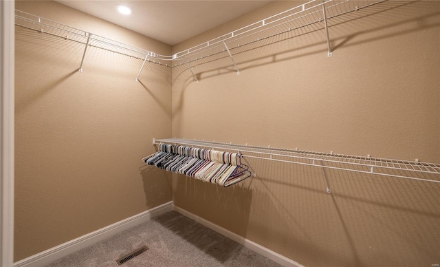 walk in closet with carpet