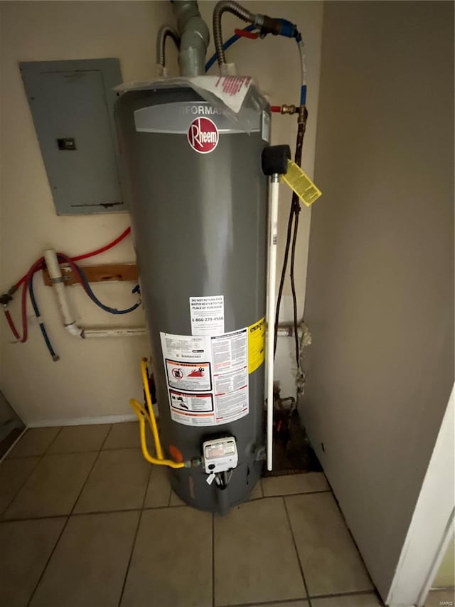 utility room with electric panel and gas water heater