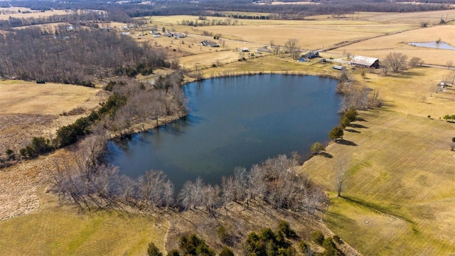 drone / aerial view with a water view and a rural view