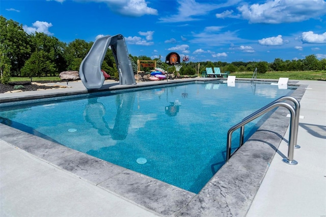 pool with a water slide